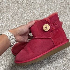Ugg Red Suede Boots with Button Detail